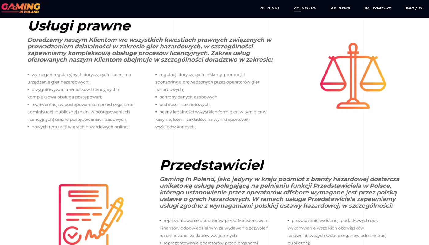 Gaming in Poland - sekcja Usługi prawne i Przedstawiciel