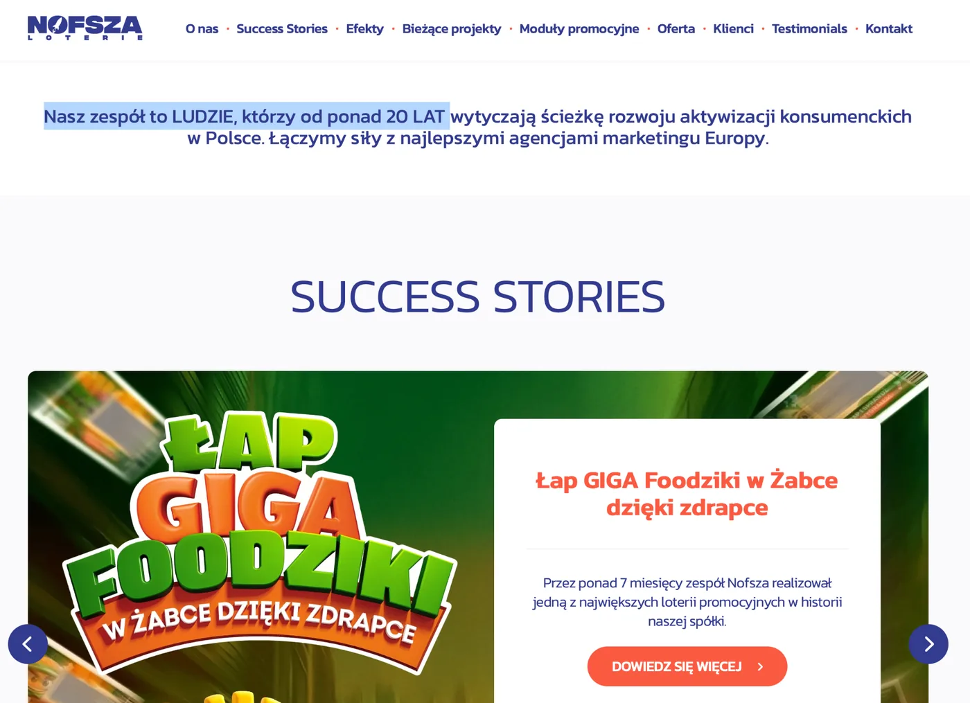 Nofsza Loterie - sekcja Success Stories, m.in. loteria dla Żabki