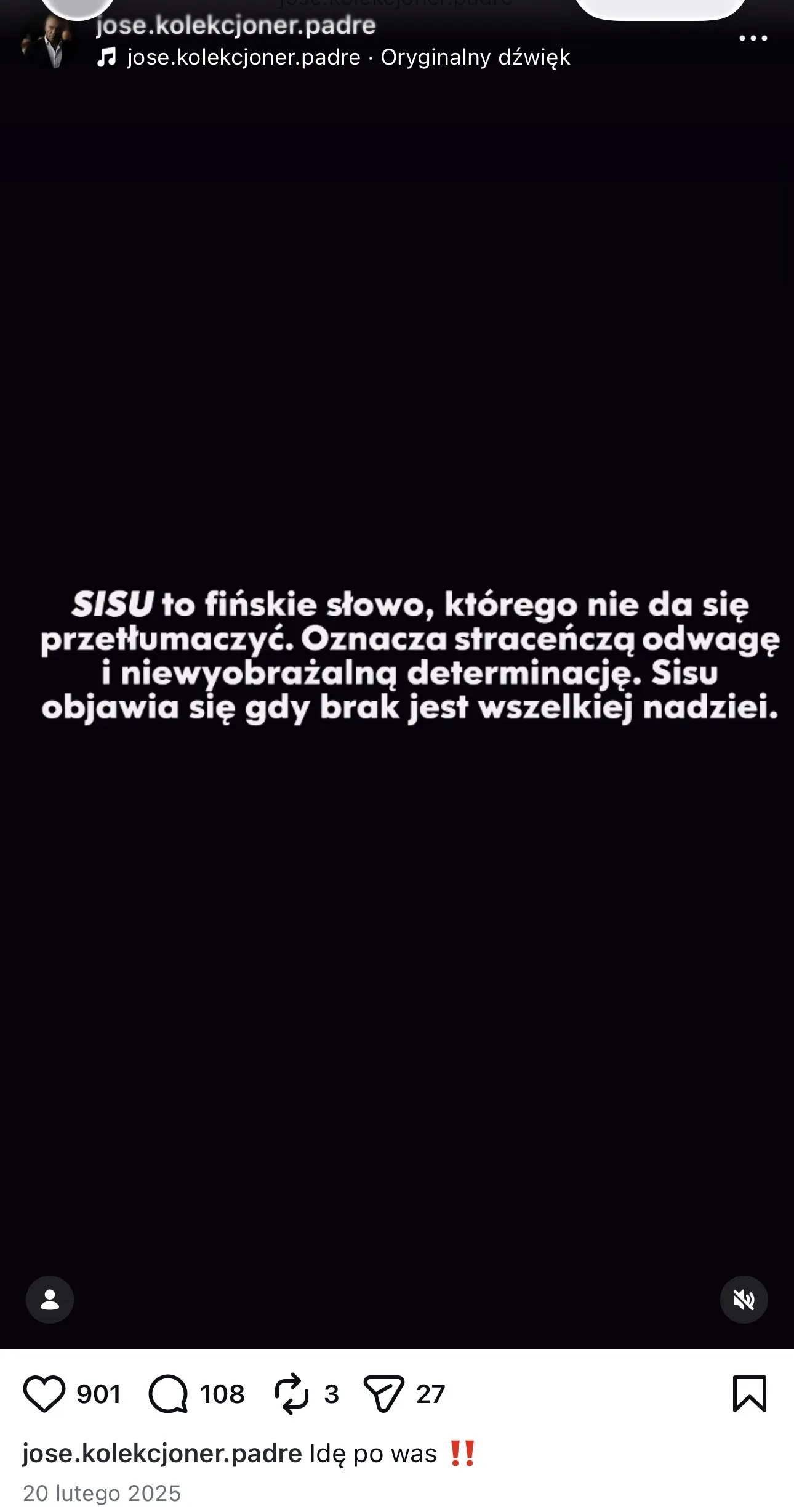 Post Padre - SISU, 20 lutego 2025, Idę po was