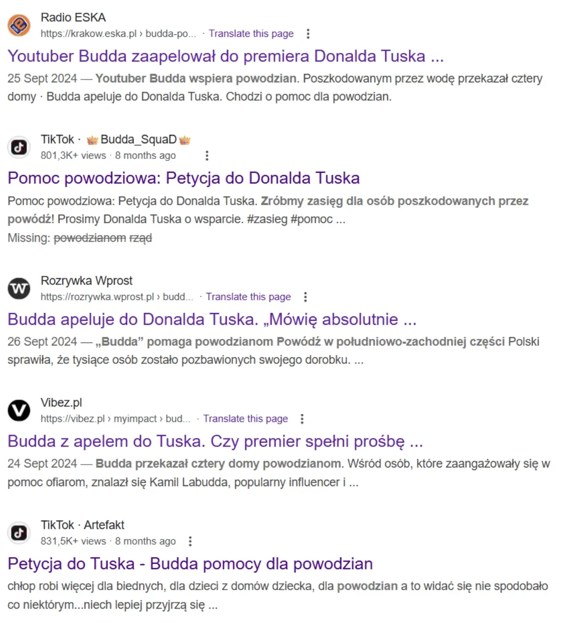 Wyniki wyszukiwania - apel Buddy do Tuska