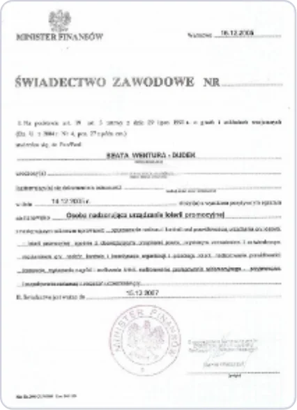 Świadectwo zawodowe Ministra Finansów RP - osoba nadzorująca urządzanie loterii promocyjnej, 2007